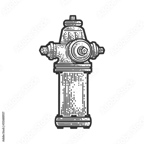 Fire hydrant sketch engraving vector illustration. T-shirt apparel print design. Scratch board imitation. Black and white hand drawn image.