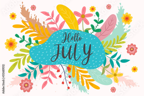 Hello july greetings with soft background design