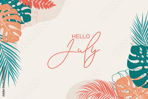 Hello july greetings with soft background design