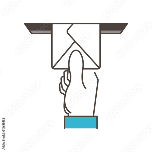 Vector illustration of a close-up of a hand posting a letter to a mailbox.