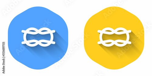 White Nautical rope knots icon isolated with long shadow background. Rope tied in a knot. Circle button. Vector