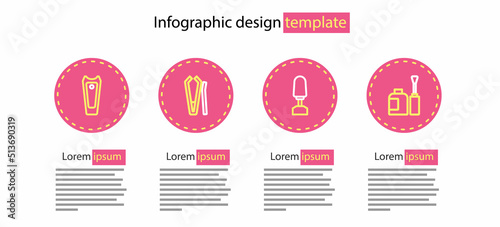 Set line Milling cutter for manicure, Bottle of nail polish, Nail and icon. Vector