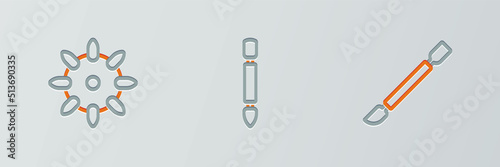 Set line Cuticle pusher, False nails and icon. Vector