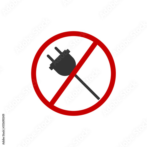 No Electrical plug icon. Do not connect socket symbol. Sign stop energy cable vector.