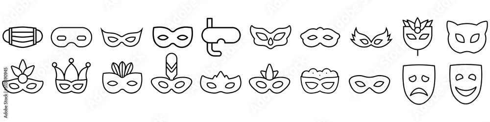 Carnival mask icon vector set, anonymous illustration sign collection. logo isolated on white background.