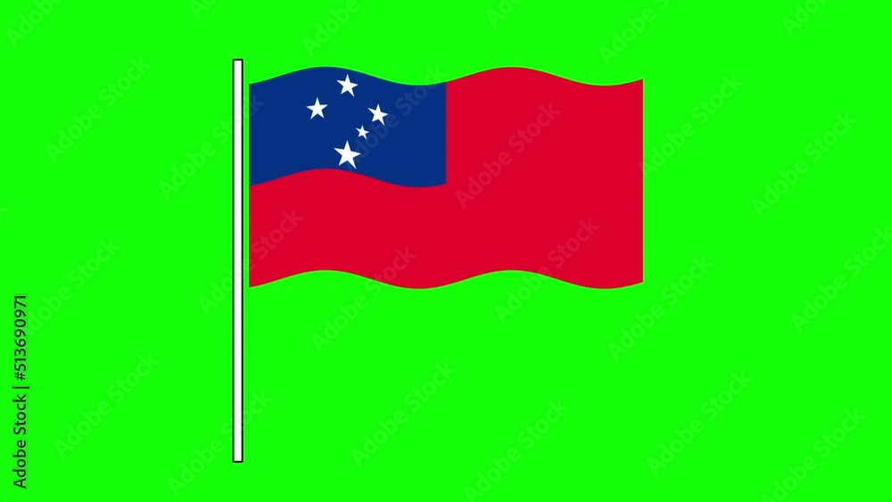Samoa flag seamless loop animation. Chroma key, green screen. Waving flag.