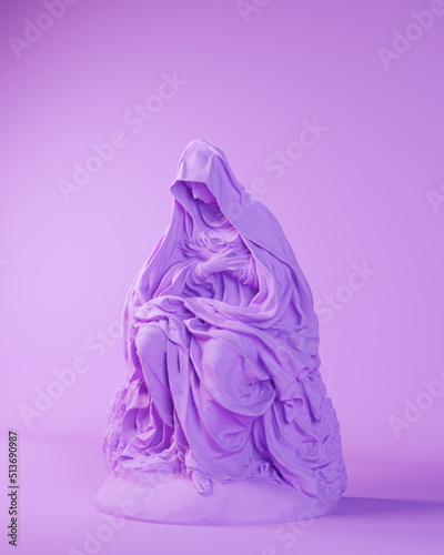 Purple Woman Virgin Mary Madonna Mater Dolorosa Our Lady of Sorrows Art Sculpture 3d illustration render 