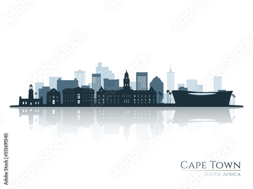 Cape Town skyline silhouette with reflection. Landscape Cape Town  South Africa. Vector illustration.