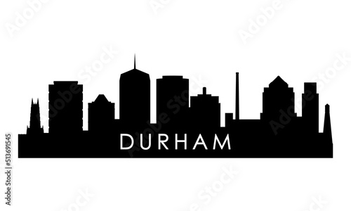Durham skyline silhouette. Black Durham city design isolated on white background.