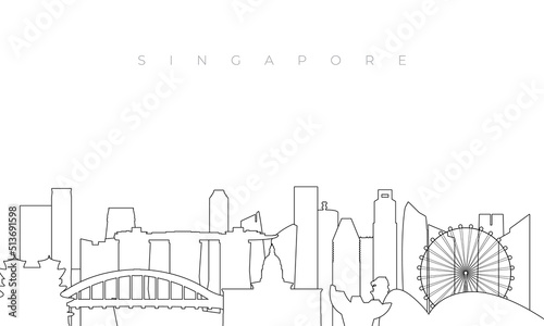 Outline Singapore skyline. Trendy template with Singapore city buildings and landmarks in line style. Stock vector design.