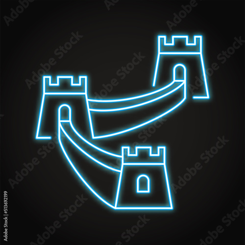 The Great wall of China neon icon