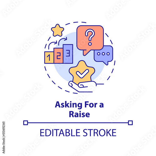 Asking for raise concept icon. Essential life skill abstract idea thin line illustration. Increasing compensation. Isolated outline drawing. Editable stroke. Arial, Myriad Pro-Bold fonts used
