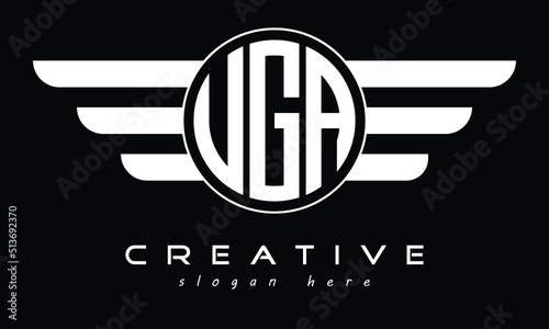 UGA three letter circle with wings logo design vector template. wordmark logo | emblem logo | monogram logo | initial letter logo | typography logo | business logo | minimalist logo | photo