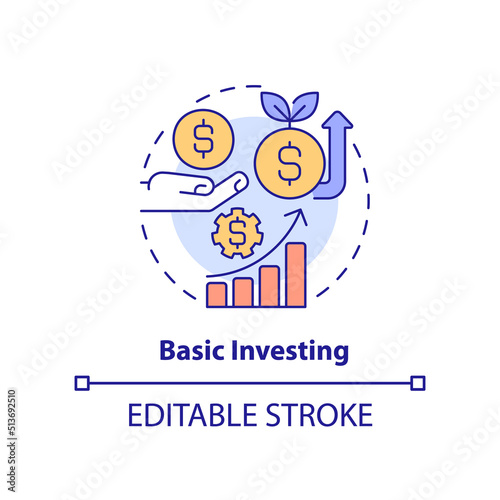 Basic investing concept icon. Personal development abstract idea thin line illustration. Generating supplemental income. Isolated outline drawing. Editable stroke. Arial, Myriad Pro-Bold fonts used