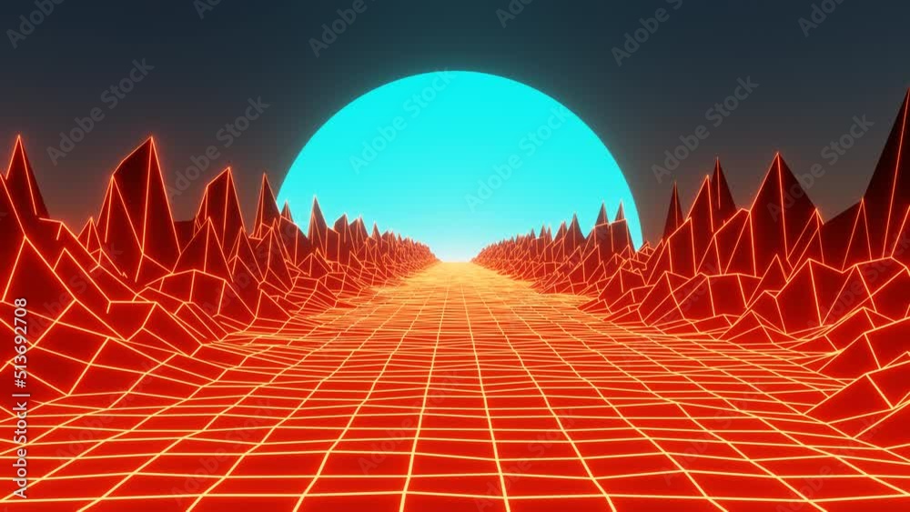 Retro orange road and mountains loop animation background