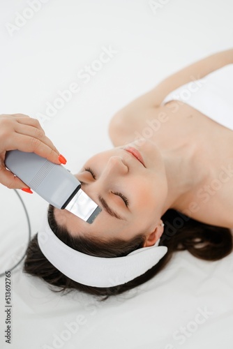 Apparatus Hydrofacial Facial Cavitation procedure. Procedure in a beauty salon. Electrical equipment for a spa. Apparatus for a medical patient. Acne removal.