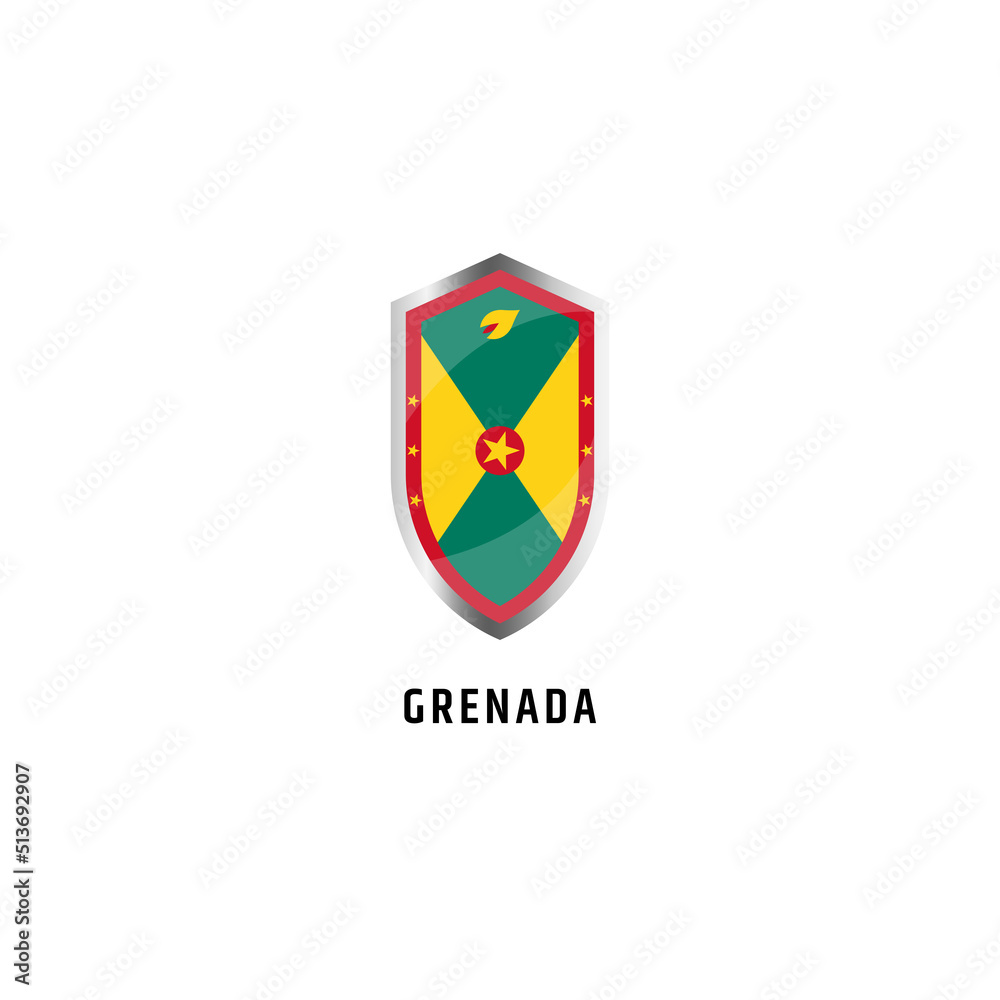 Flag of Grenada with shield shape icon flat vector illustration