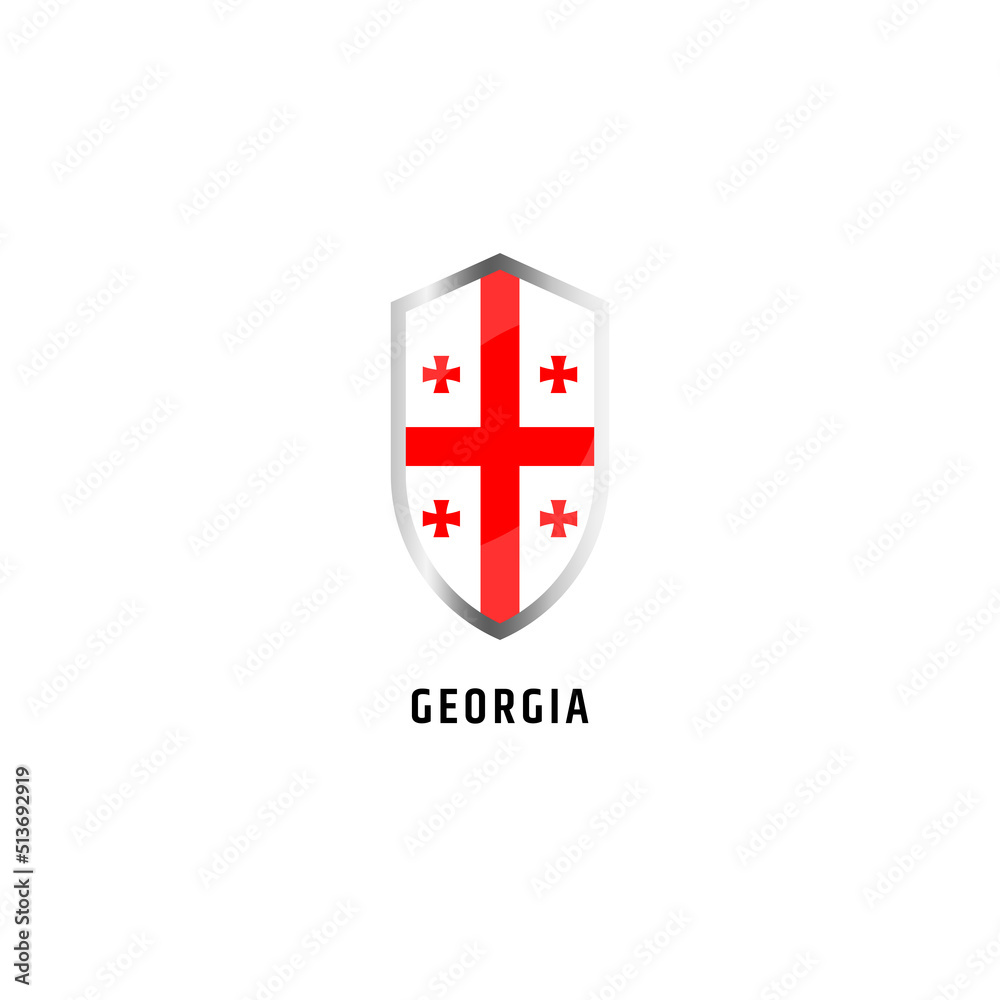 Fototapeta premium Flag of Georgia with shield shape icon flat vector illustration