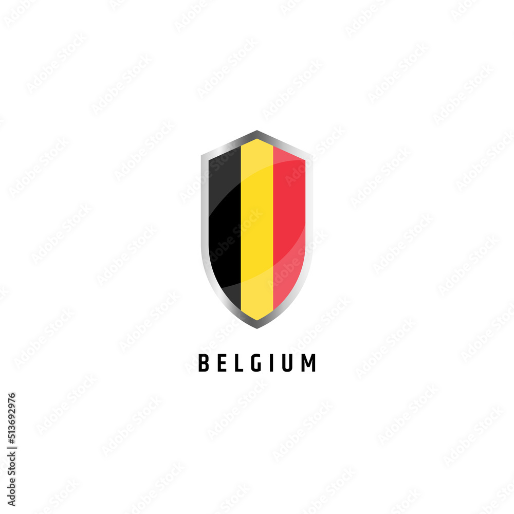 Flag of Belgium with shield icon flat vector illustration