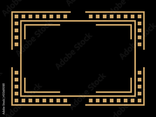 Art deco frame. Vintage linear border. Design a template for invitations, leaflets and greeting cards. Geometric golden frame. The style of the 1920s - 1930s. Vector illustration