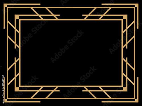 Art deco frame. Vintage linear border. Design a template for invitations, leaflets and greeting cards. Geometric golden frame. The style of the 1920s - 1930s. Vector illustration