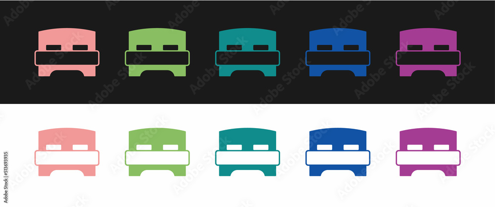 Set Big bed for two or one person icon isolated on black and white background. Vector