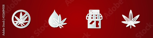 Set Stop marijuana, Marijuana or cannabis leaf oil, and store and icon. Vector