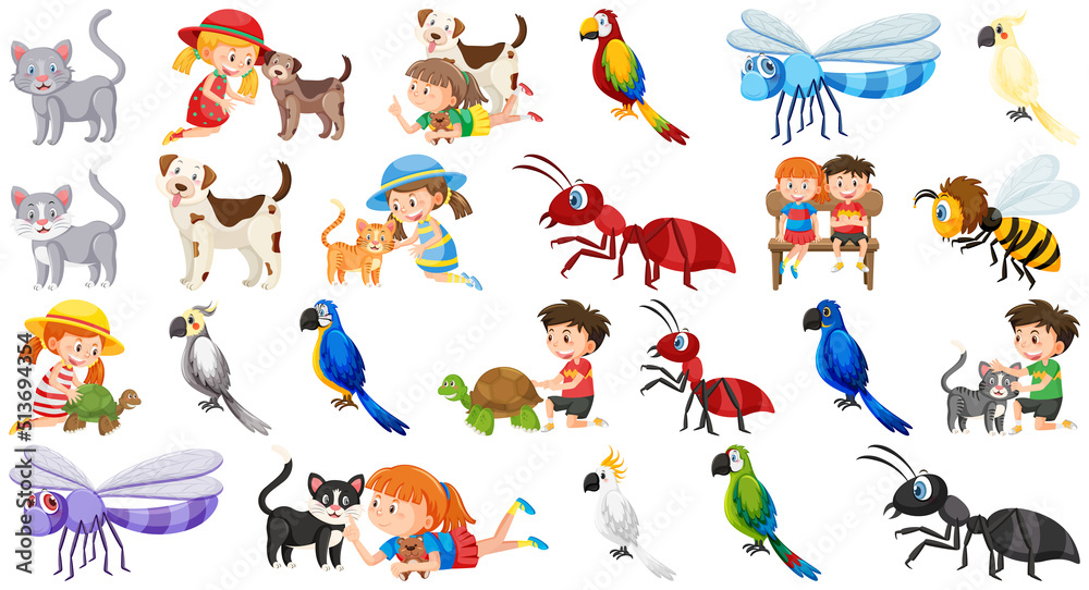 Fototapeta premium Set of various wild animals in cartoon style
