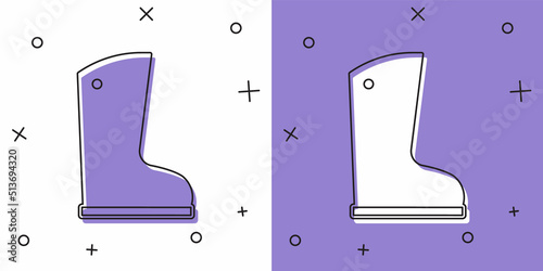 Set Waterproof rubber boot icon isolated on white and purple background. Gumboots for rainy weather, fishing, gardening. Vector