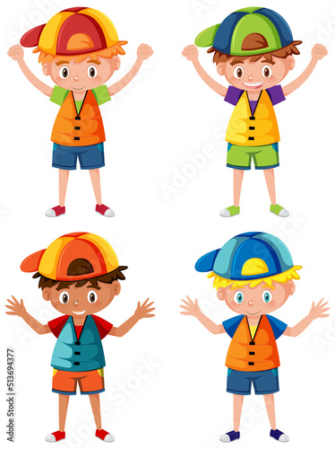 Set of boys wearing life jackets