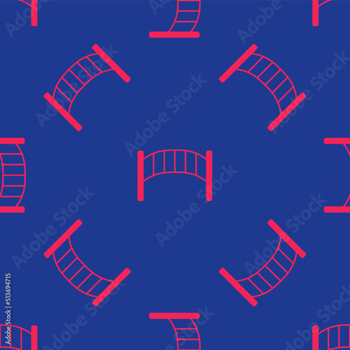 Red Playground kids bridge icon isolated seamless pattern on blue background. Vector