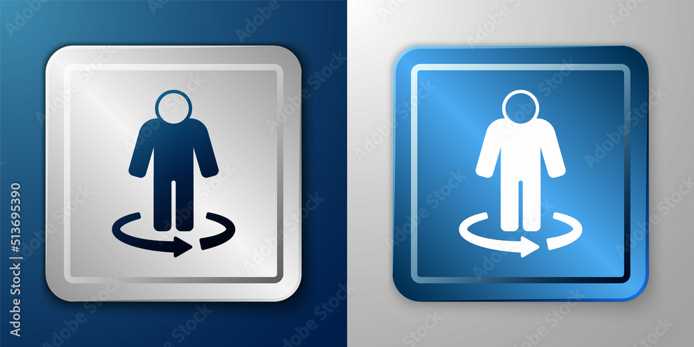 White 3d modeling icon isolated on blue and grey background. Augmented reality or virtual reality. Silver and blue square button. Vector White 3d modeling icon isolated on blue and grey background. Augmented reality or virtual reality. Silver and blue square button. Vector