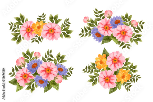 Fototapeta Naklejka Na Ścianę i Meble -  Beautiful watercolor vector flower illustration arrangements, botanical laurel, and floral bunch set