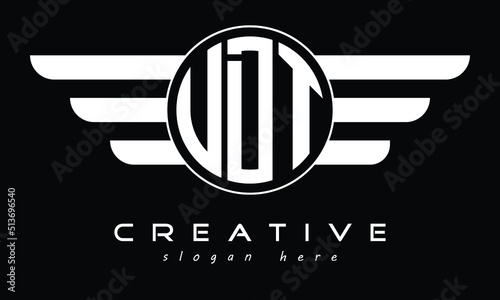 UDT three letter circle with wings logo design vector template. wordmark logo | emblem logo | monogram logo | initial letter logo | typography logo | business logo | minimalist logo | photo