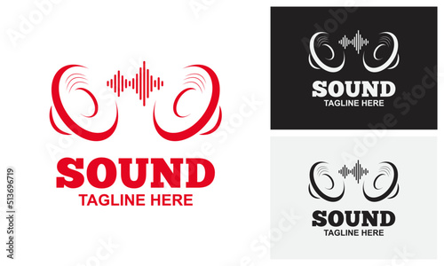 Sound Logo Design Template With Speaker. Sound Systems Logo design vector. Sound system speakers. Music icon. Musical column speaker bass equipment. Logo design template element. Vector Illustration.
