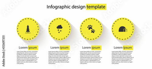 Set Canadian spruce, Cloud with snow, Paw print and Igloo ice house. Business infographic template. Vector
