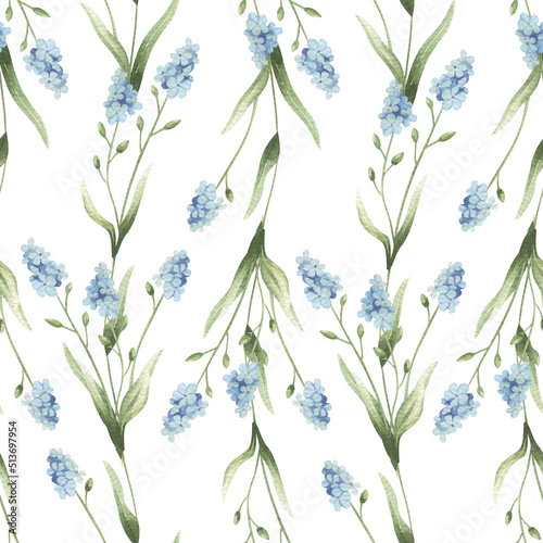Watercolor seamless floral pattern with forget-me-not.