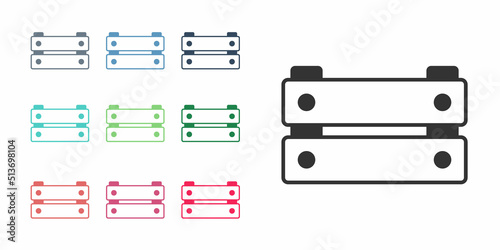 Black Wooden box icon isolated on white background. Grocery basket, storehouse crate. Empty wooden container for vegetables, products. Set icons colorful. Vector