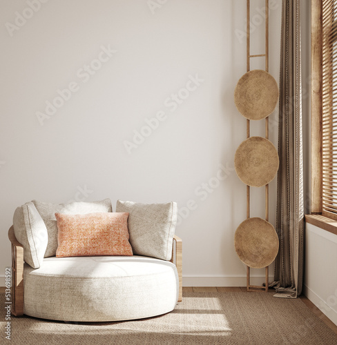 Fotografía Home interior in japanese style, wall mockup in living room background, 3d rende