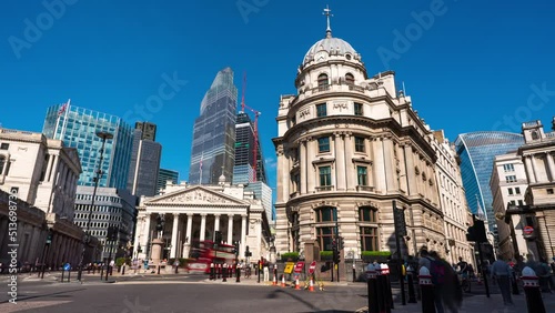 Time Lapse of Bank of England and skyscrapers during the day in the City of London photo