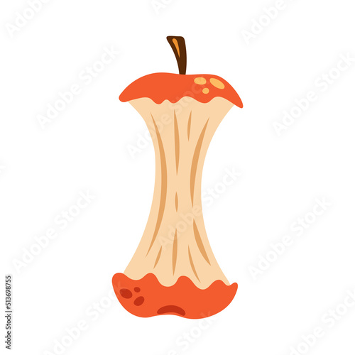 Vector red apple core. Cute apple core in flat design. Colorful fruit.