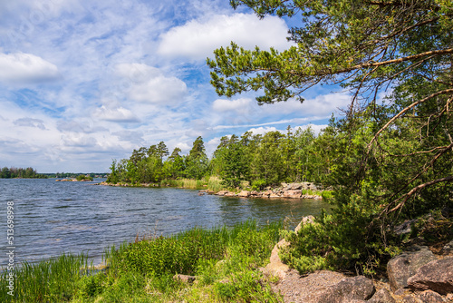 Ostseeküste mit Felsen und Bäumen bei Figeholm in Schweden