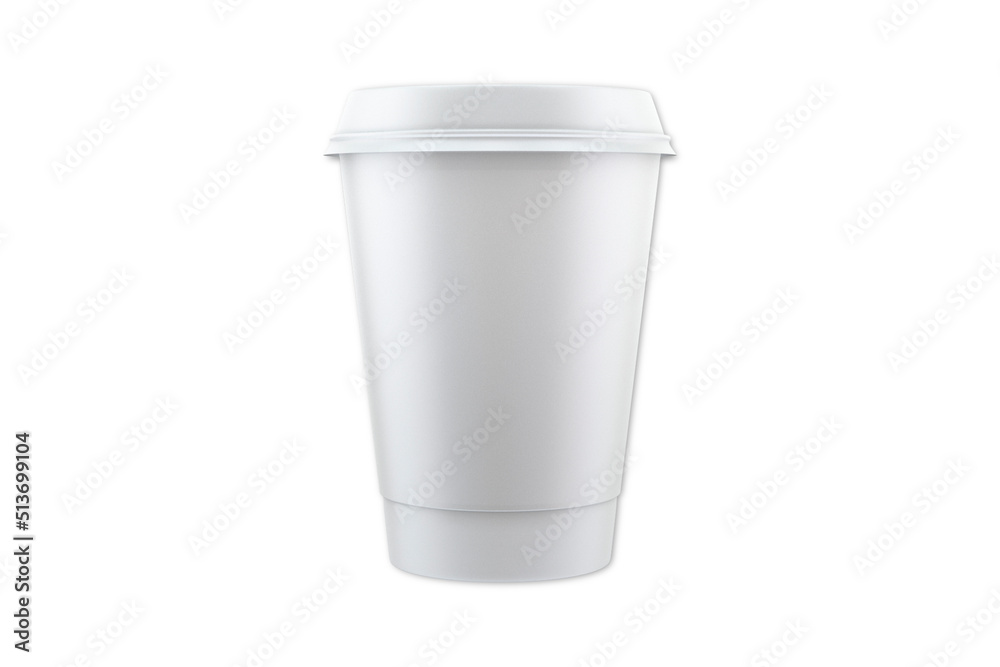 Empty blank white disposable beverage cup mockup isolated on white background.3d rendering. Empty blank white disposable beverage cup mockup isolated on white background.3d rendering.