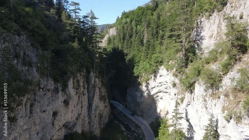 Aerial view of Trigrad Gorge at Rhodope Mountains, Smolyan Region, Bulgaria Aerial view of Trigrad Gorge at Rhodope Mountains, Smolyan Region, Bulgaria