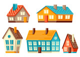 Set of cute houses. Country cottages illustration.