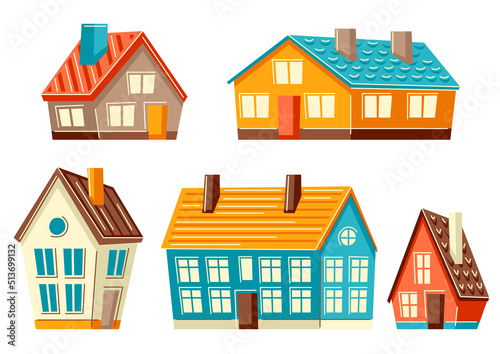 Set of cute houses. Country cottages illustration. © incomible