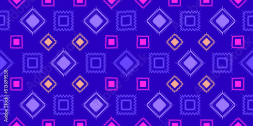 Geometric ethnic pattern seamless flower color blue. seamless pattern. Design for fabric, curtain, background, carpet, wallpaper, clothing, wrapping, Batik, fabric,Vector illustration