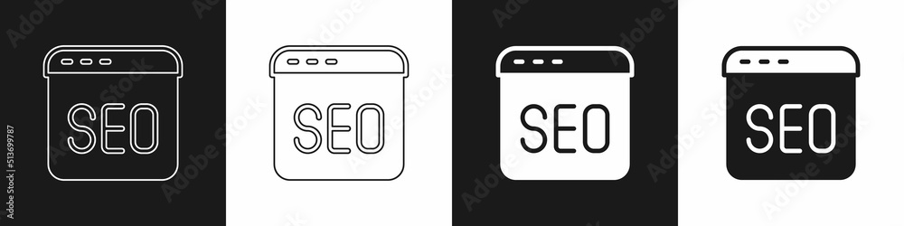 Set SEO optimization icon isolated on black and white background. Vector Set SEO optimization icon isolated on black and white background. Vector