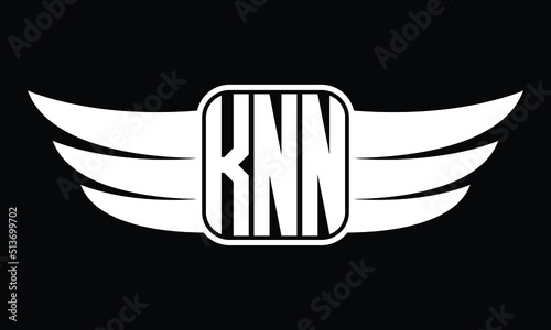 KNN three Letter Wings Flying Initial wing symbol minimalist creative concept flag icon professional logo design Vector template with abstract black and white tattoo photo