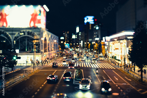 Print op canvas 田町駅前の幹線道路の夜景のミニチュア風